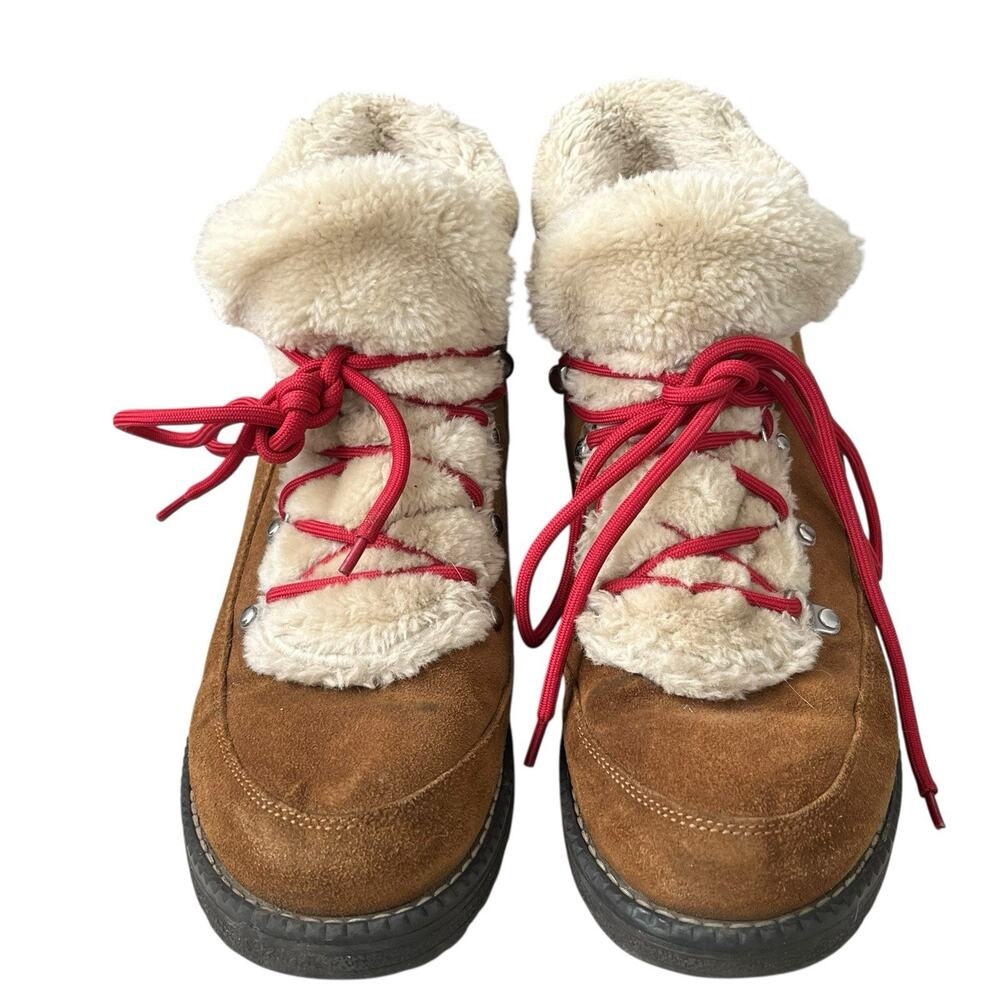 J. Crew Suede Boots Womens Size 10 M Brown Leather Faux Fur Lining Winter Hiking